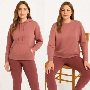Avia 3 Piece Activewear Set Hoodie & Herringbone Leggings Pink Red